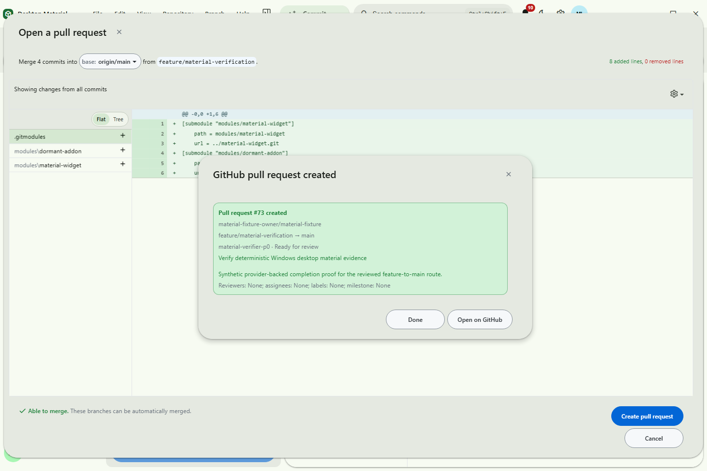Native pull-request creation success