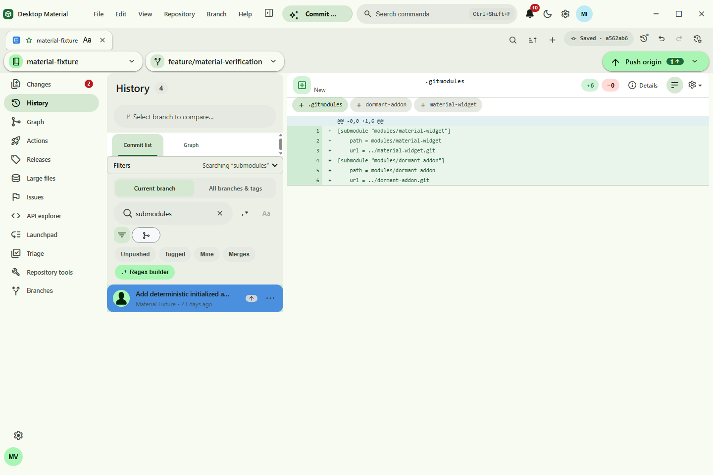 History search and commit ancestry graph