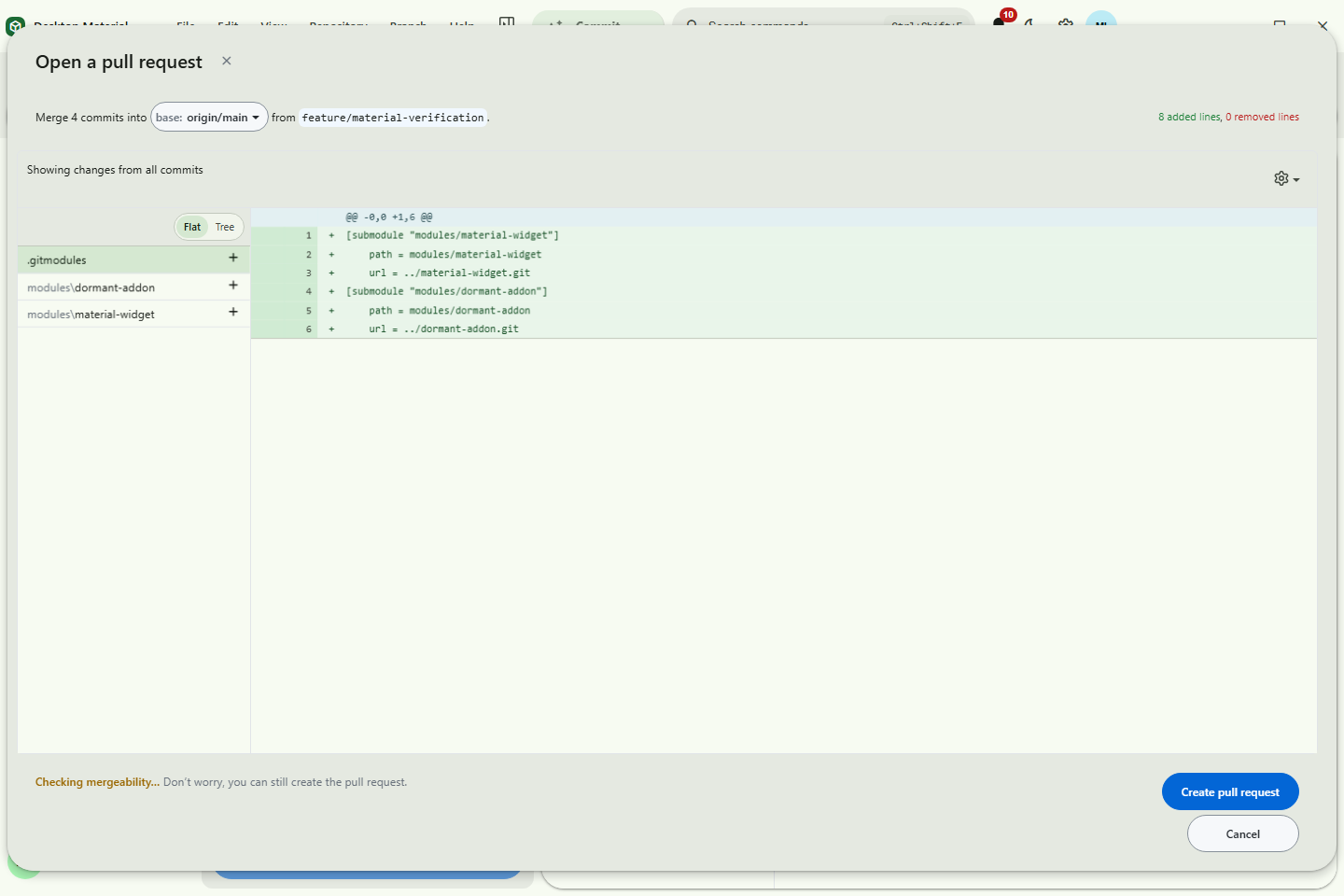 Native pull-request creation with bounded metadata