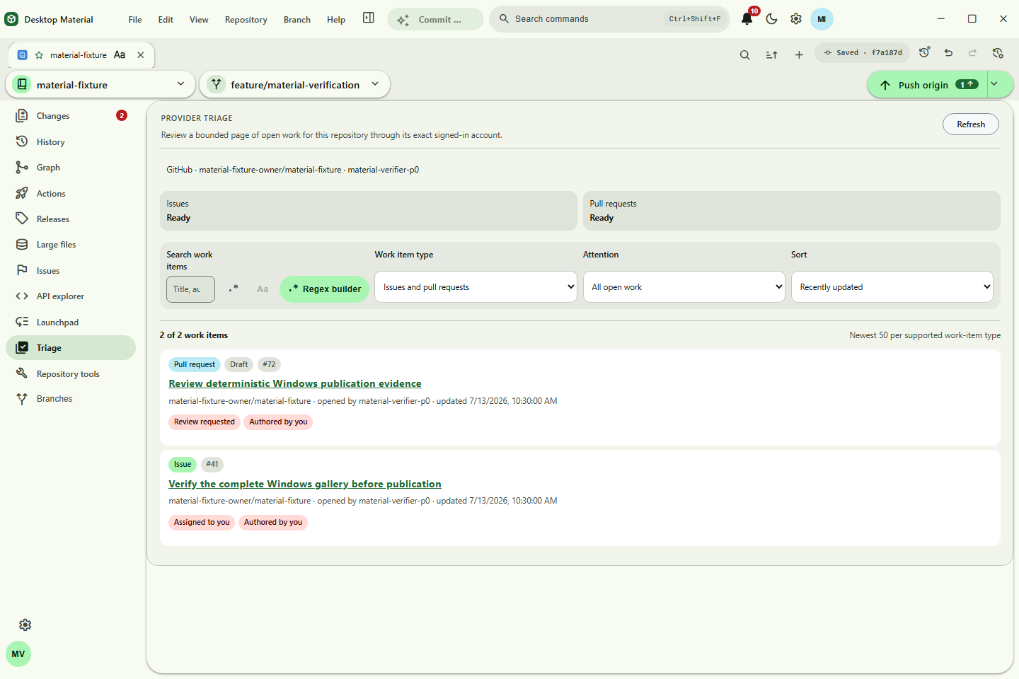 Account- and repository-bound provider triage with bounded results