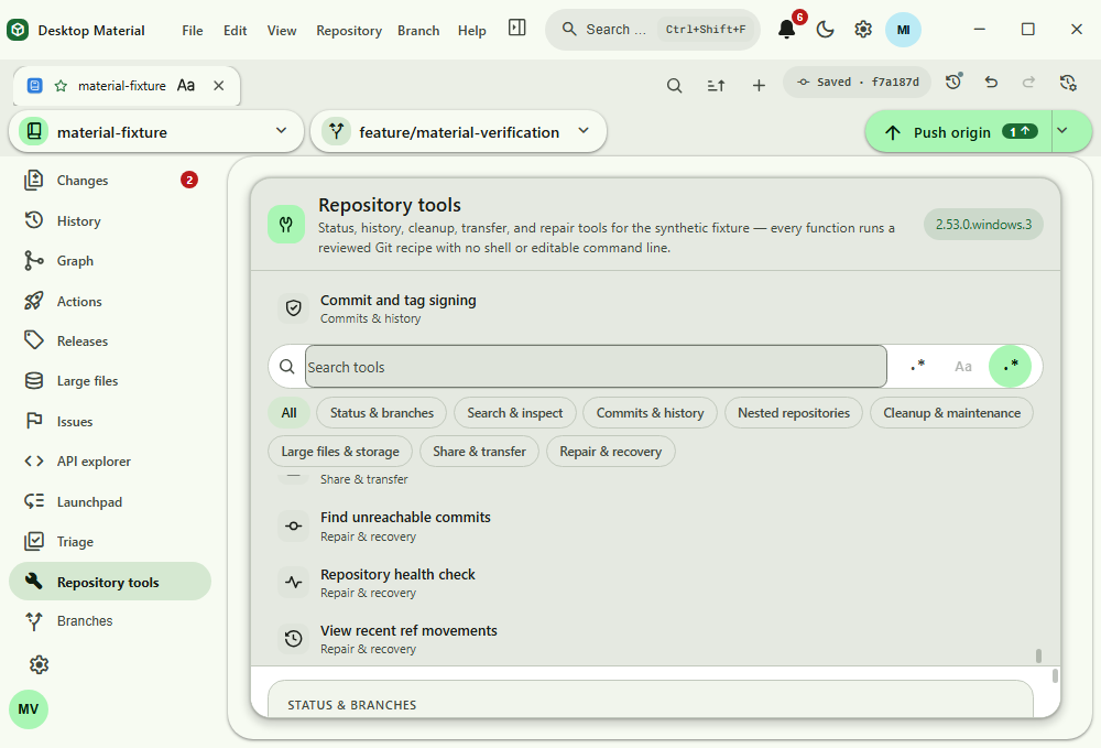 Short Repository Tools workspace scrolled to its reachable final results surface