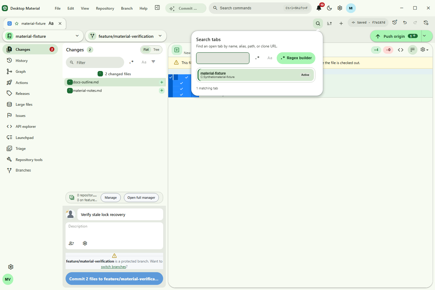Runtime repository-tab search matching an active repository by name and path