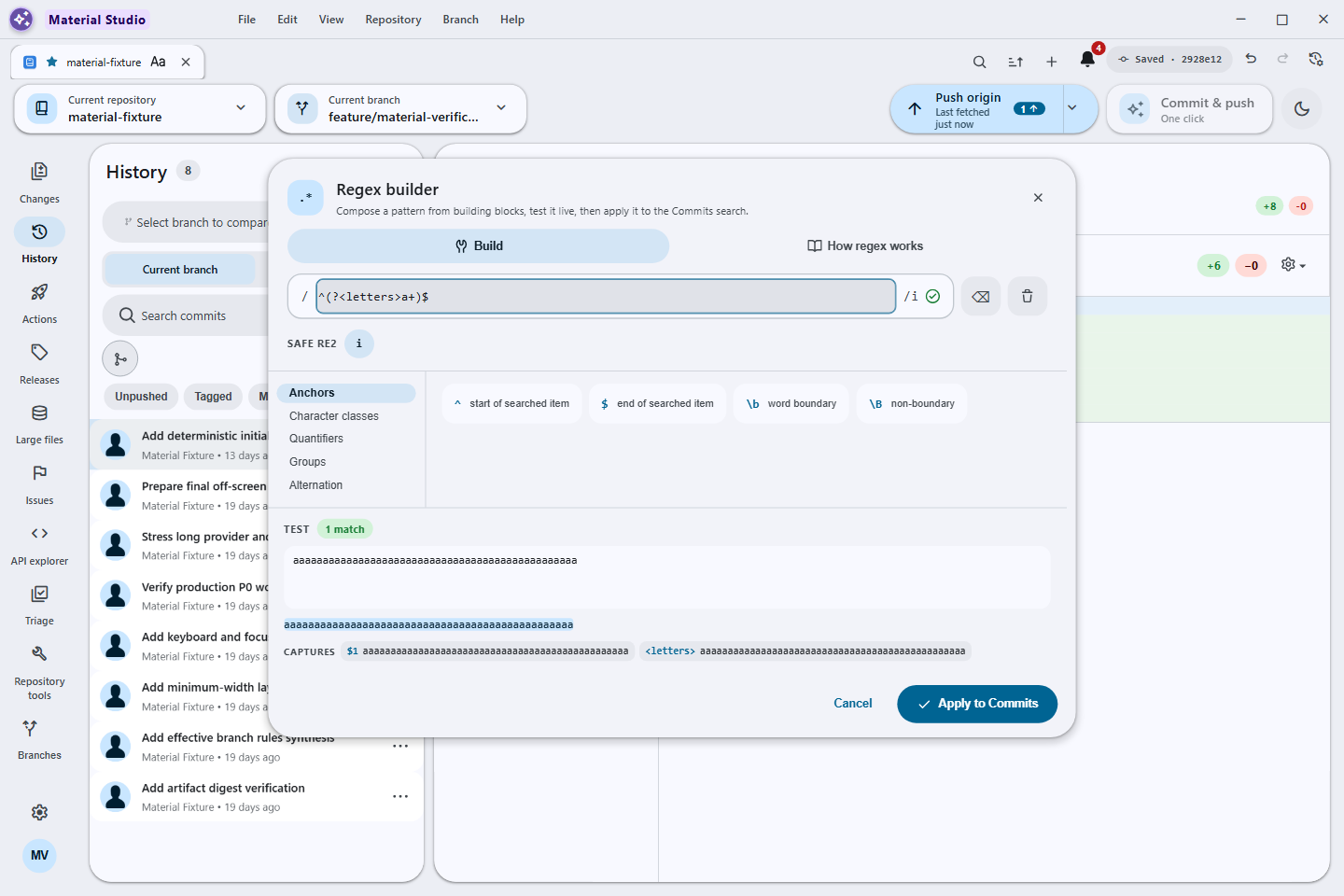 Safe RE2 builder with bounded live matching and capture previews