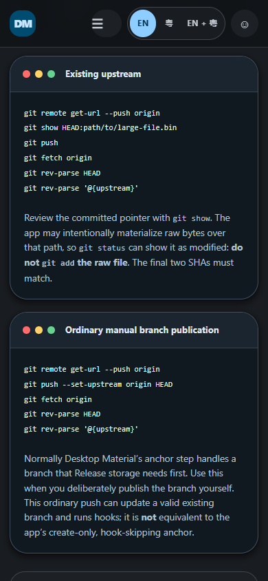 Narrow dark Cheap LFS git push guide with committed-pointer and upstream SHA proof commands