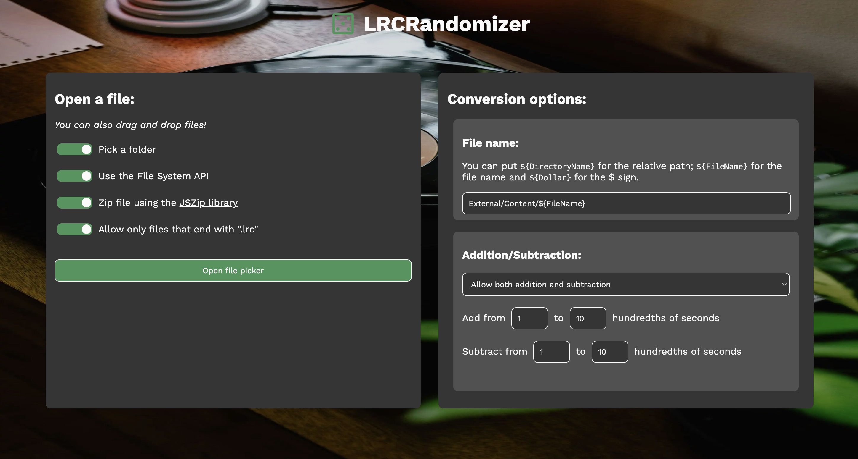 The UI of LRCRandomizer