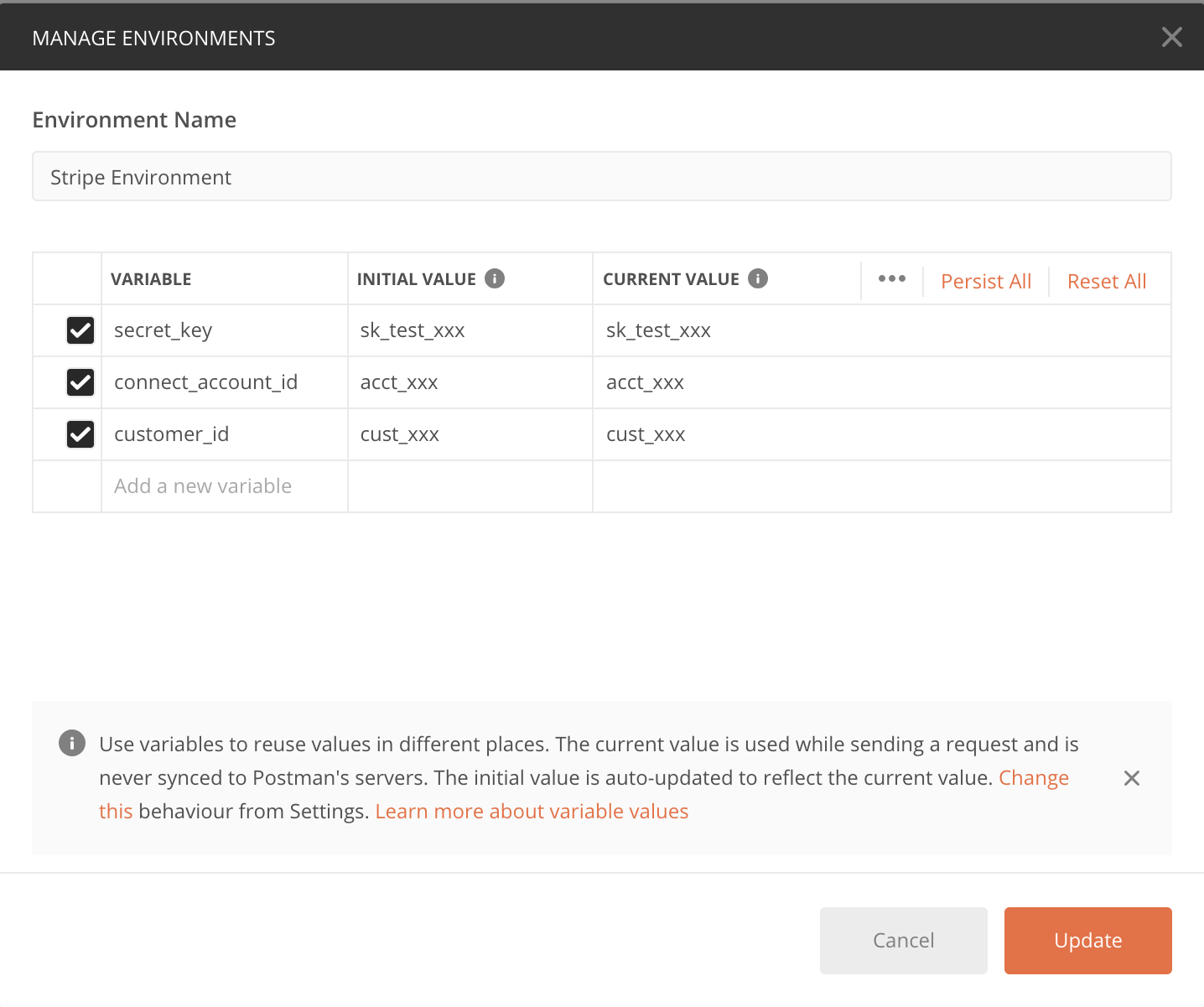 Stripe Postman Environment