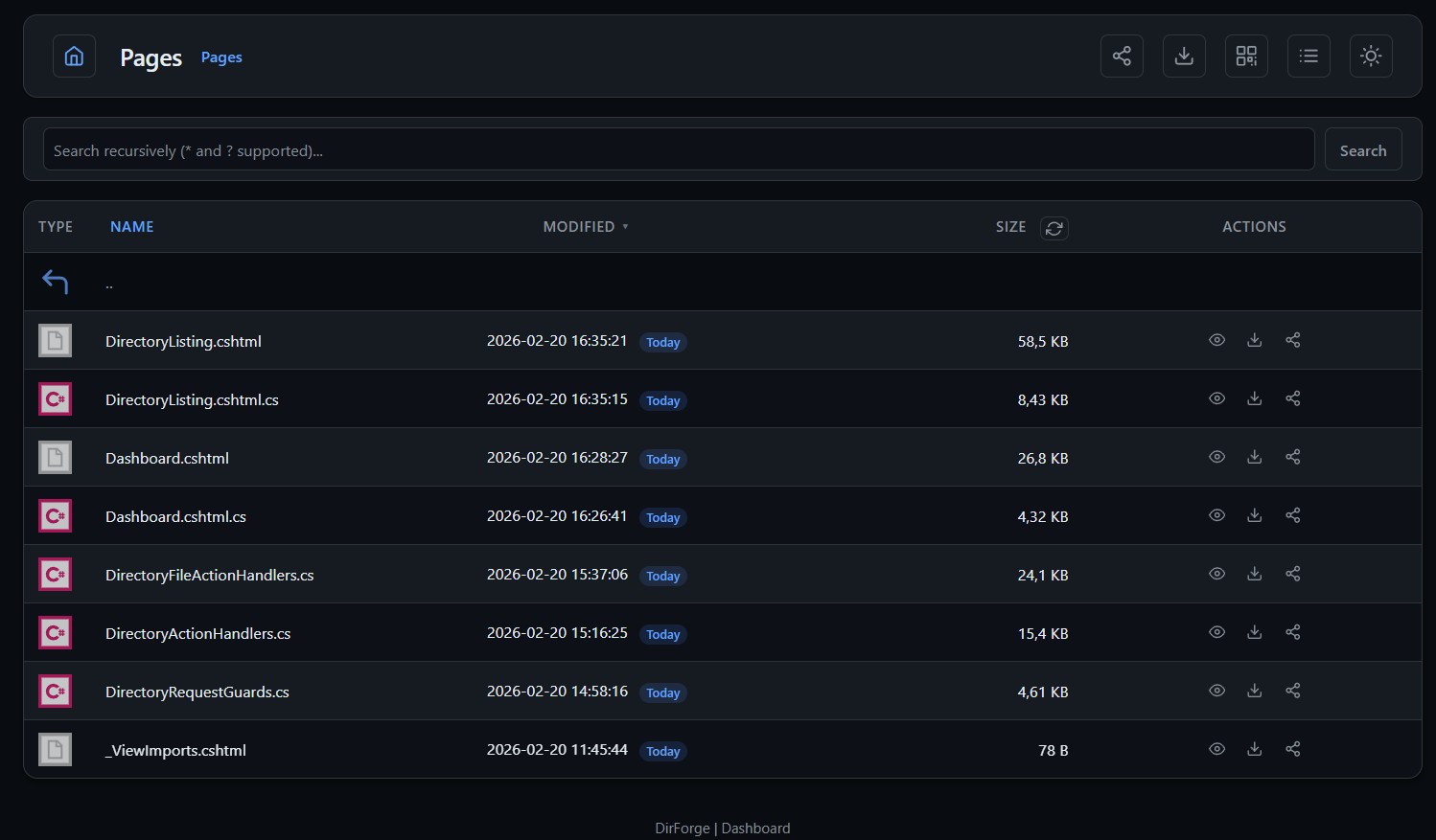 DirForge directory listing