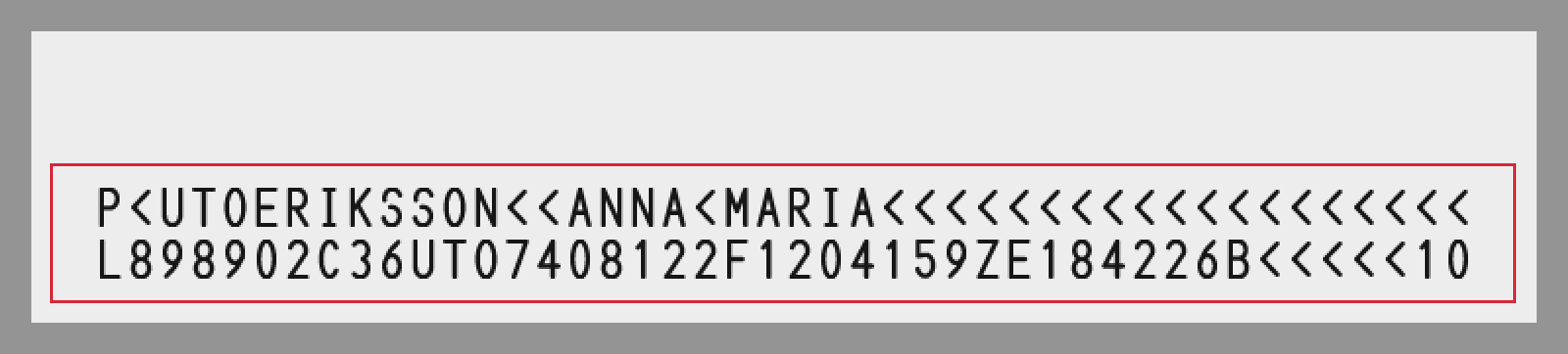 Detected MRZ on a specimen document