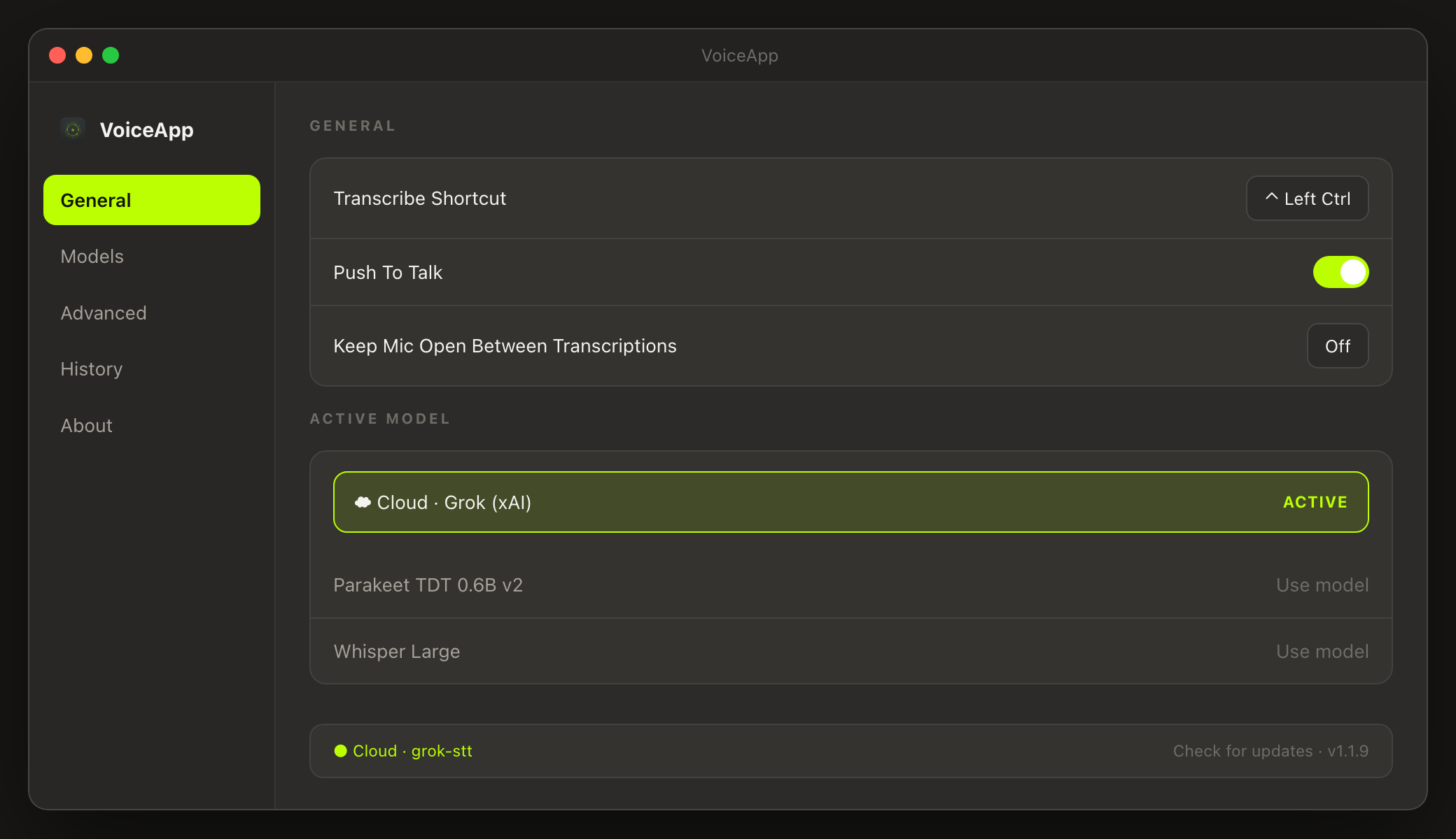 General settings