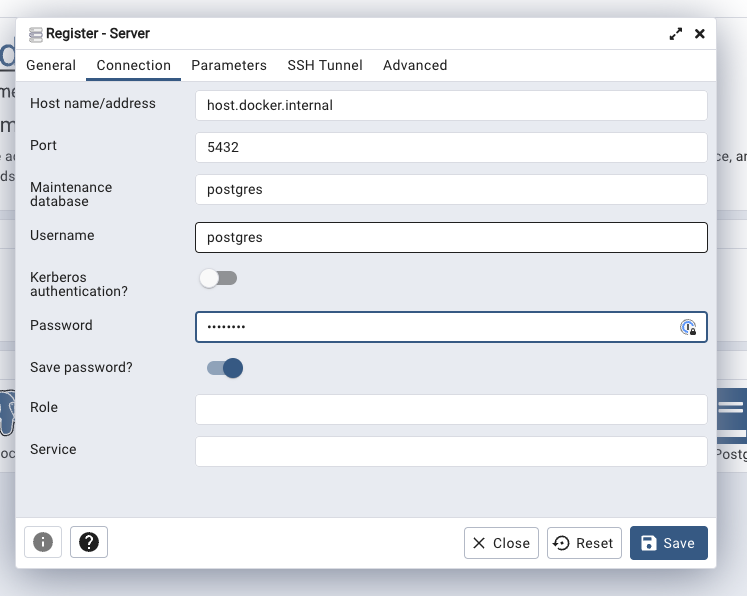 PGAdmin add server config