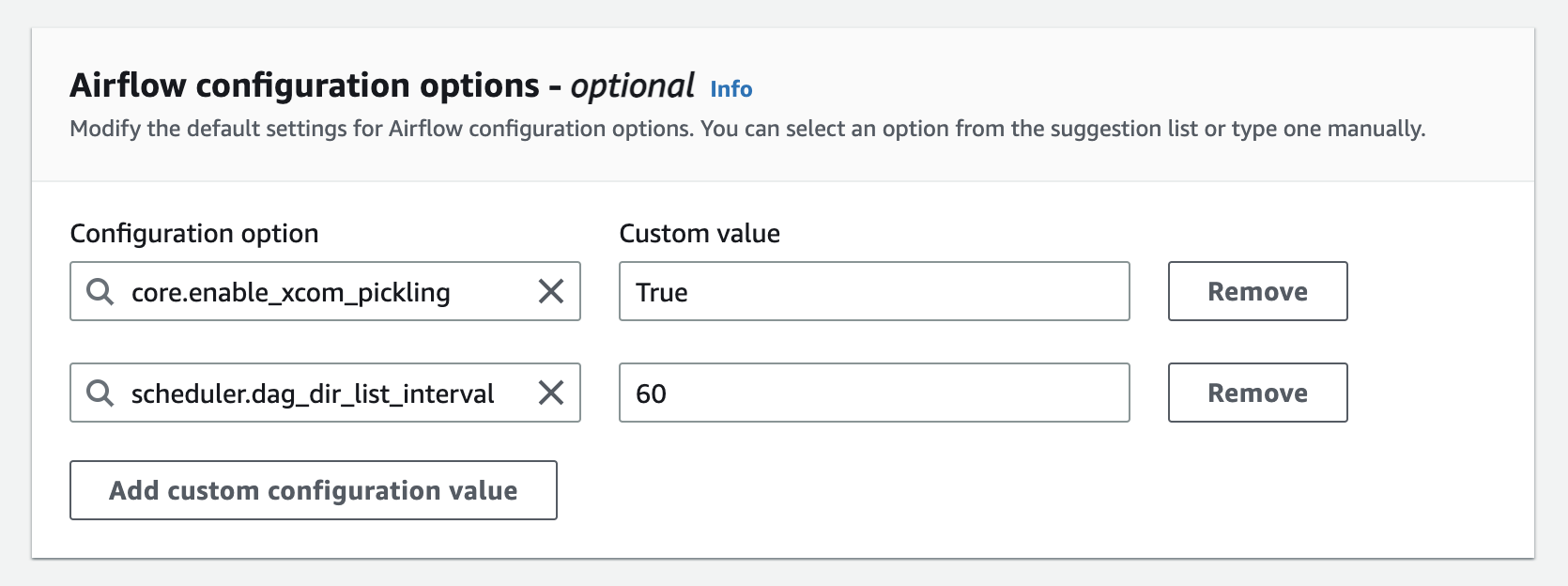 Config MWAA options