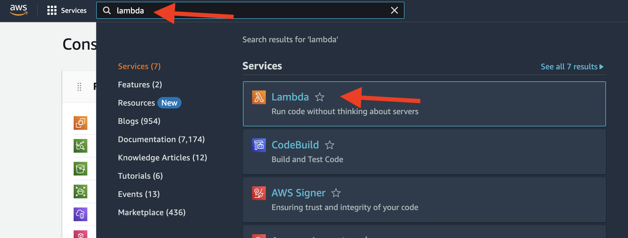 Lambda Console