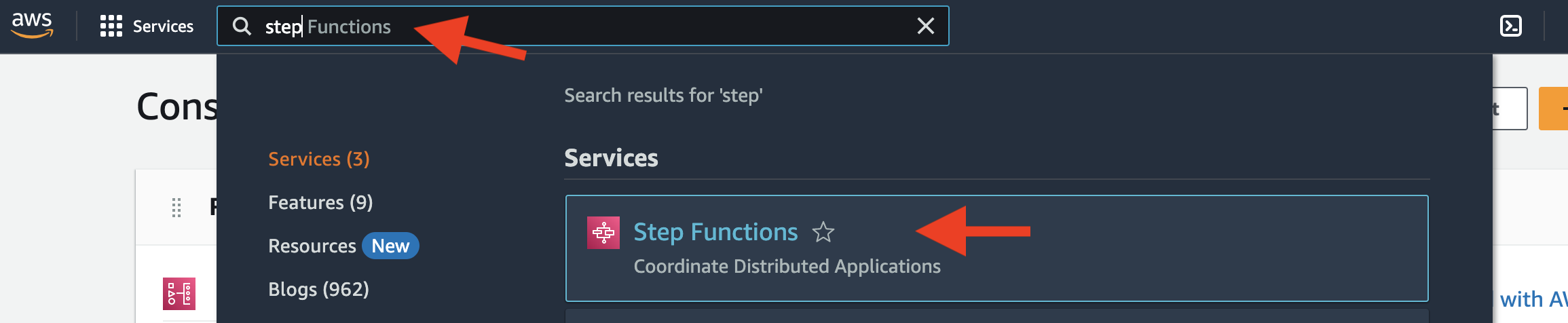 Step Functions Console