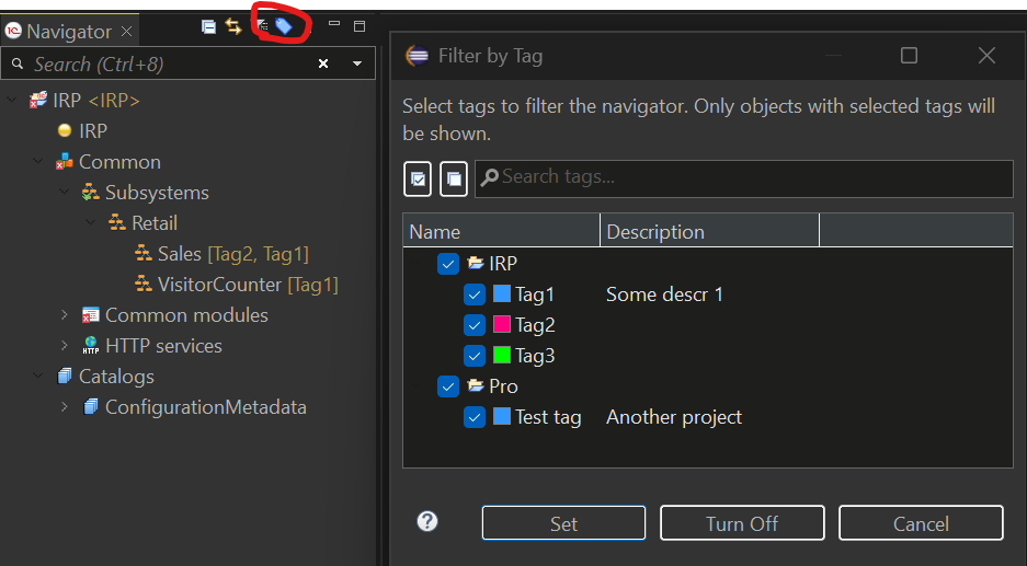 Filter by Tag Dialog