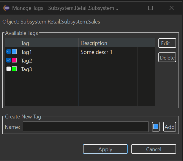 Manage Tags Dialog