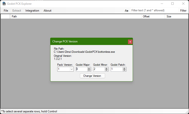 Change Version Window