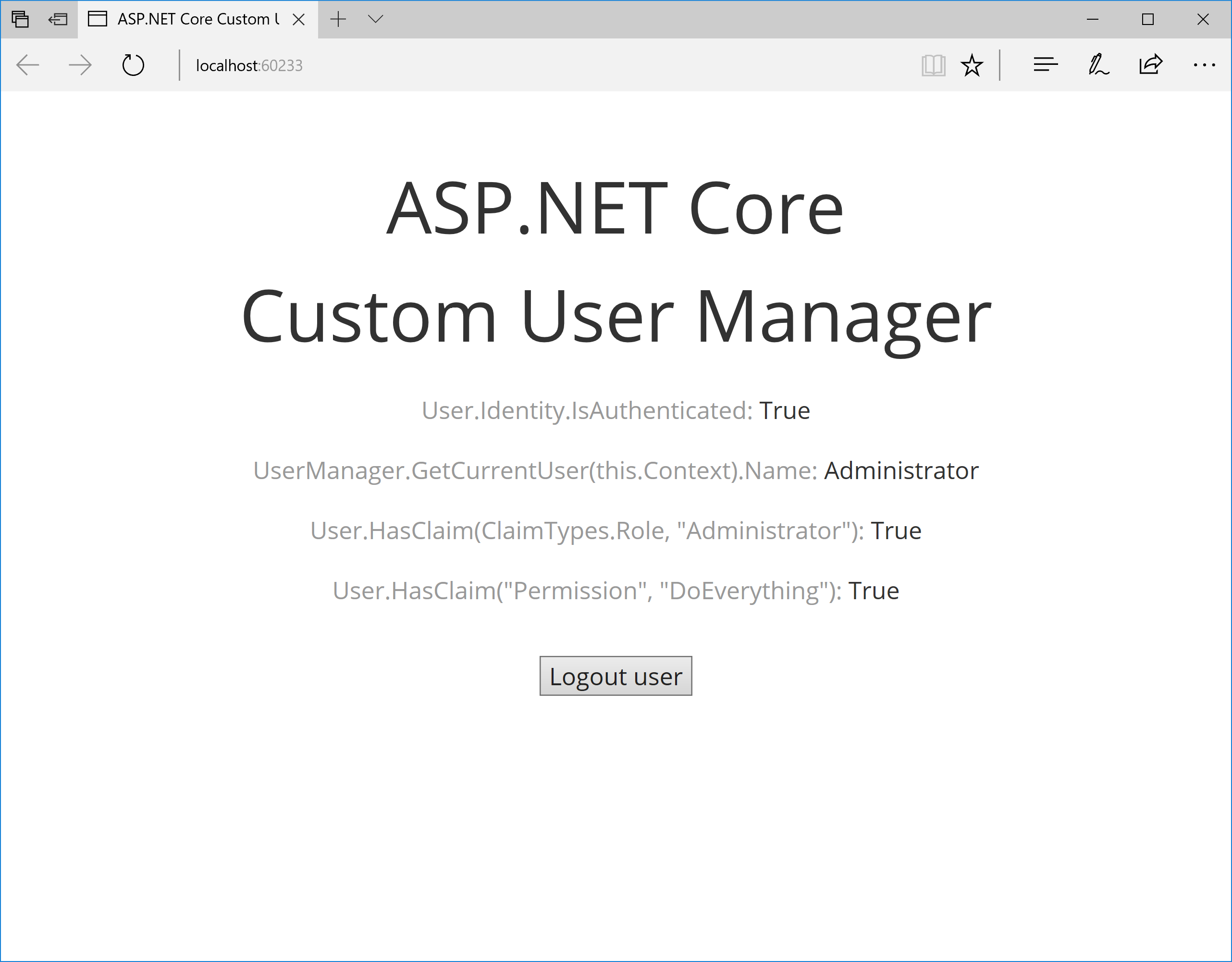 Custom ASP.NET Core user manager