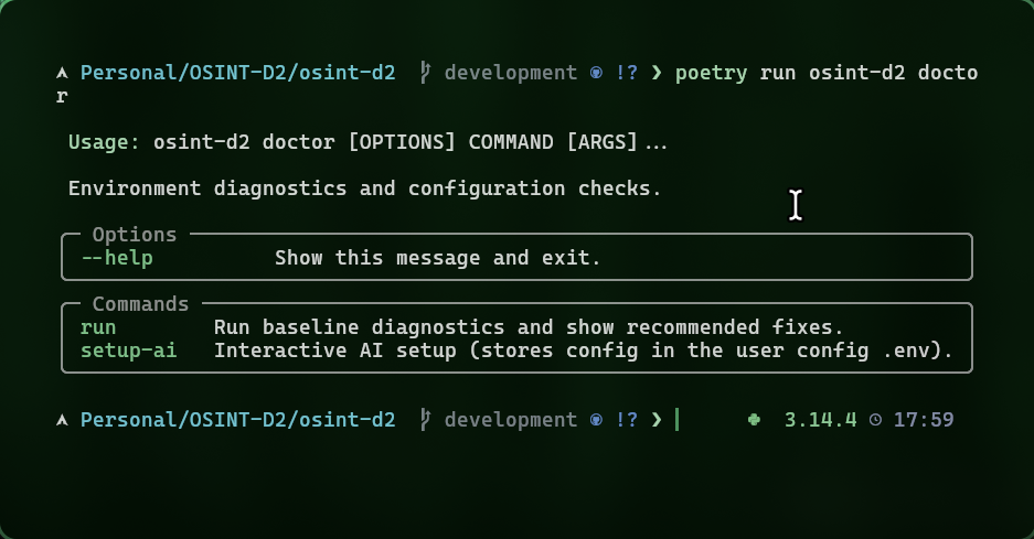 Doctor diagnostics showing all checks passing