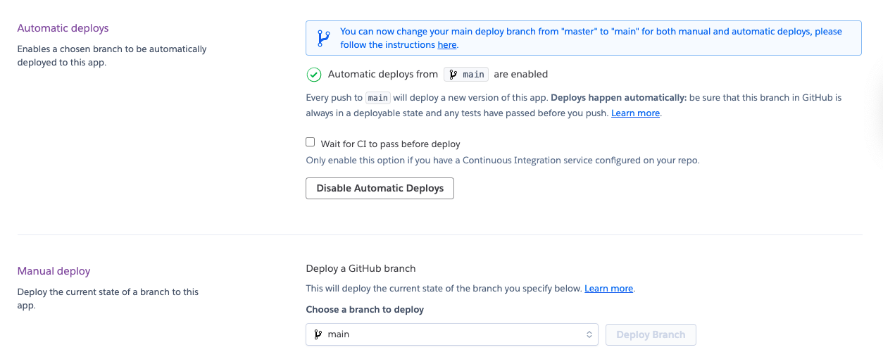 Image showing automatic and manual deploy