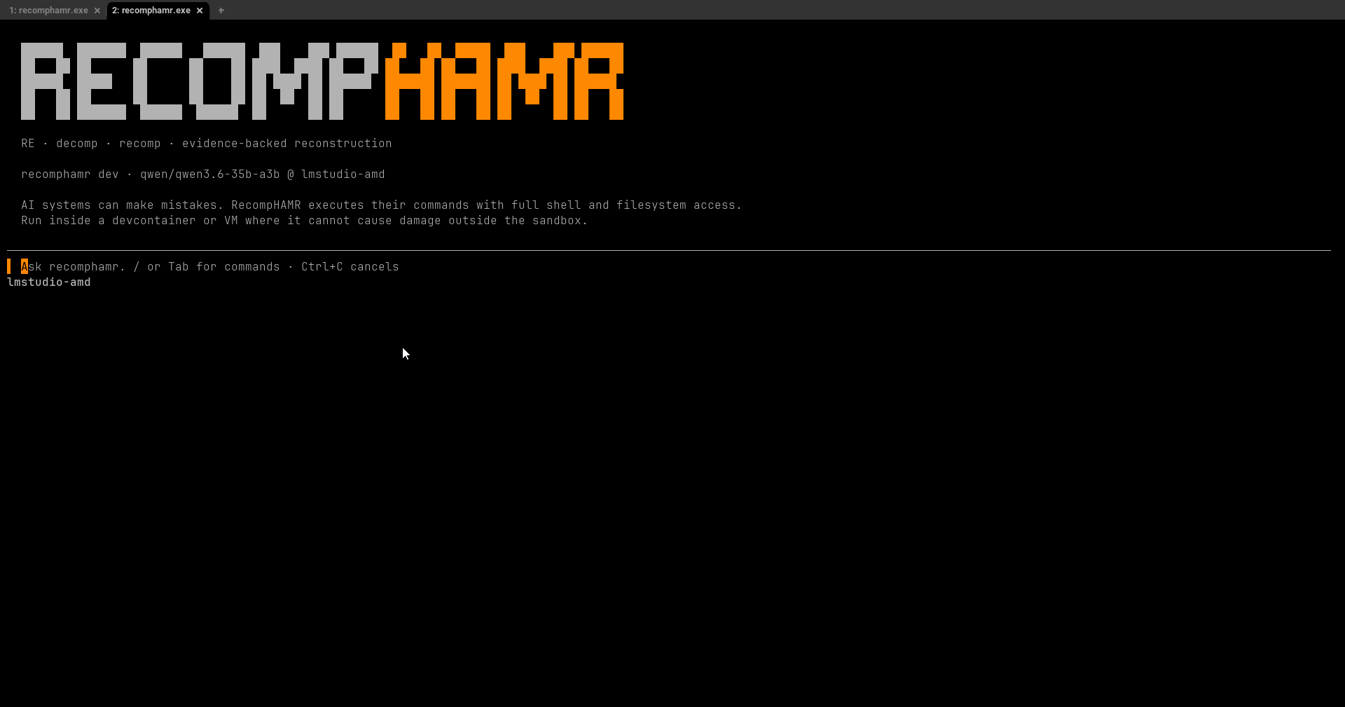 Animated terminal demo of RecompHamr