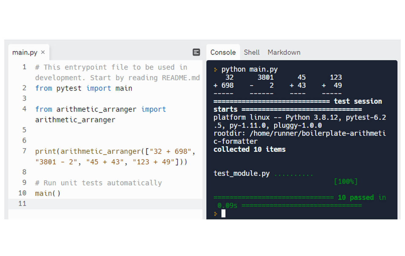 Arithmetic Formatter project preview