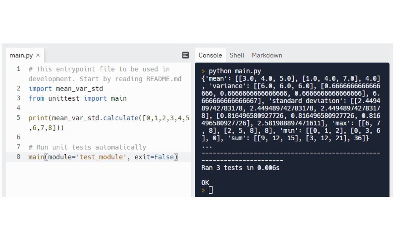 Mean Variance Standard Deviation Calculator project preview