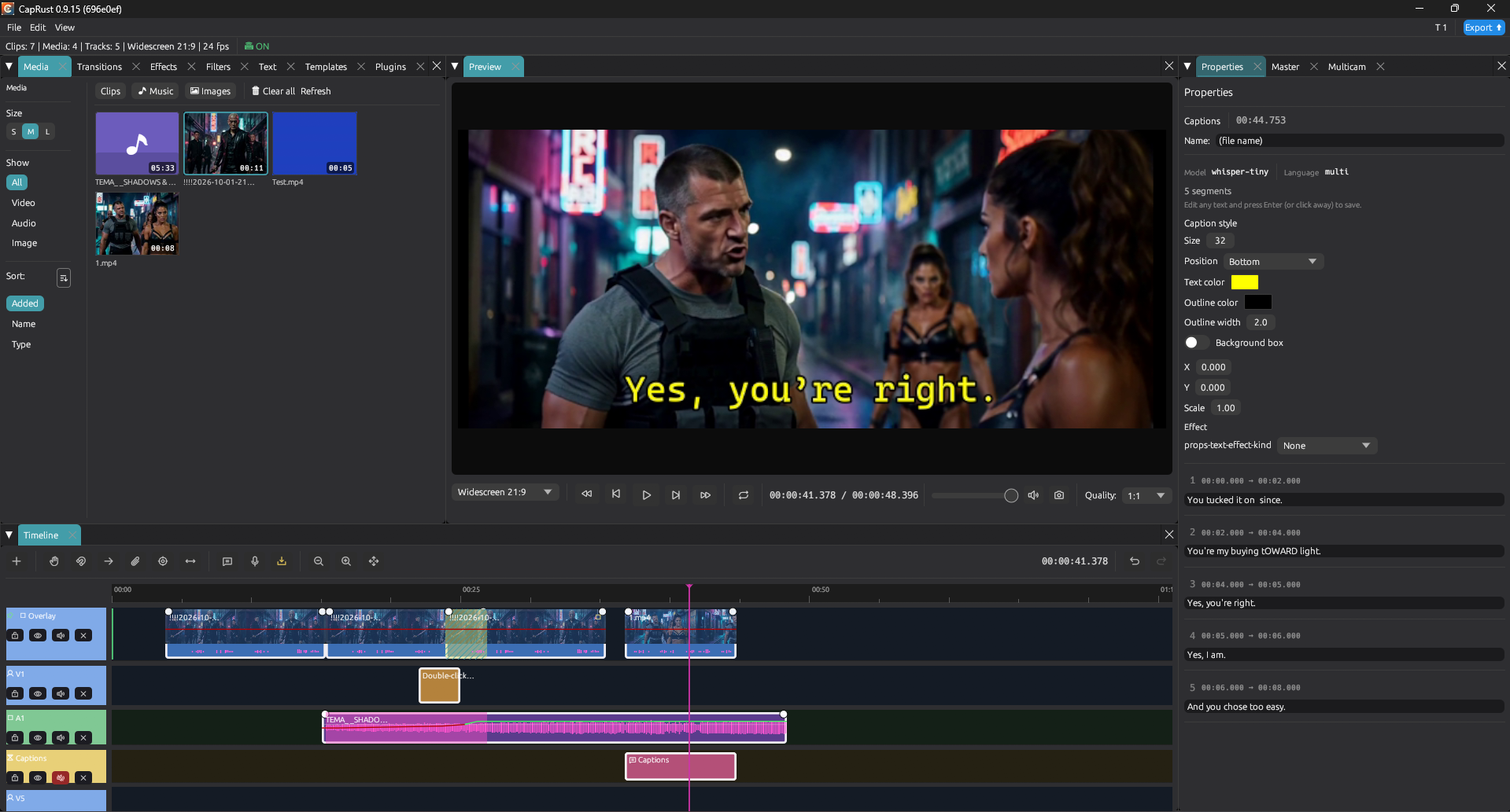 Captions on timeline