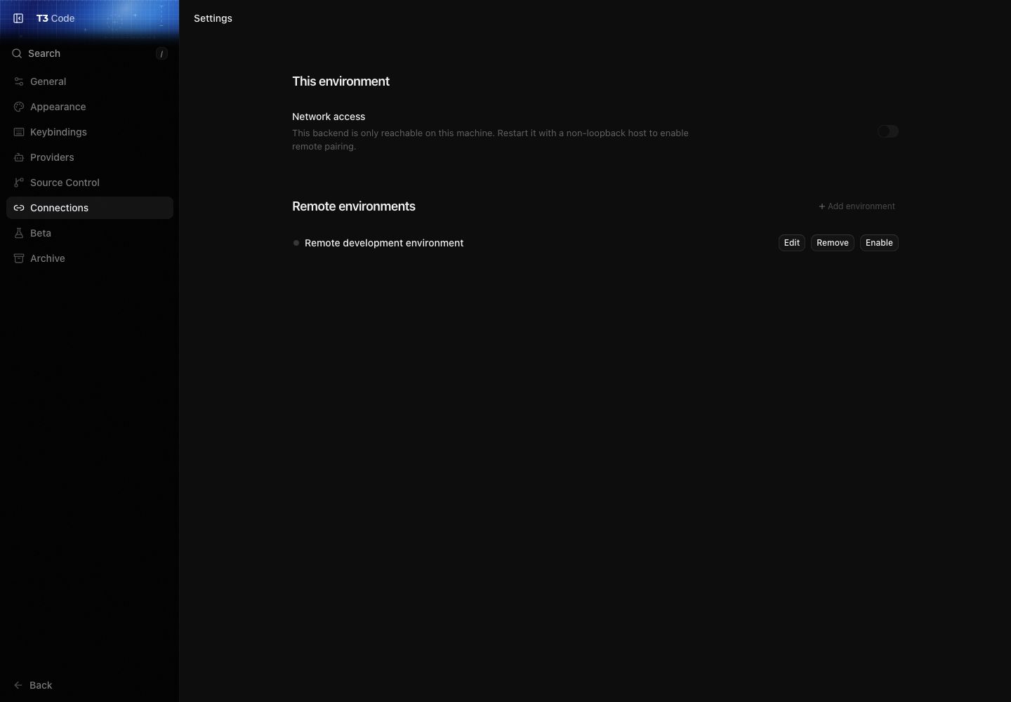 Desktop disabled environment with Edit, Remove, and Enable actions