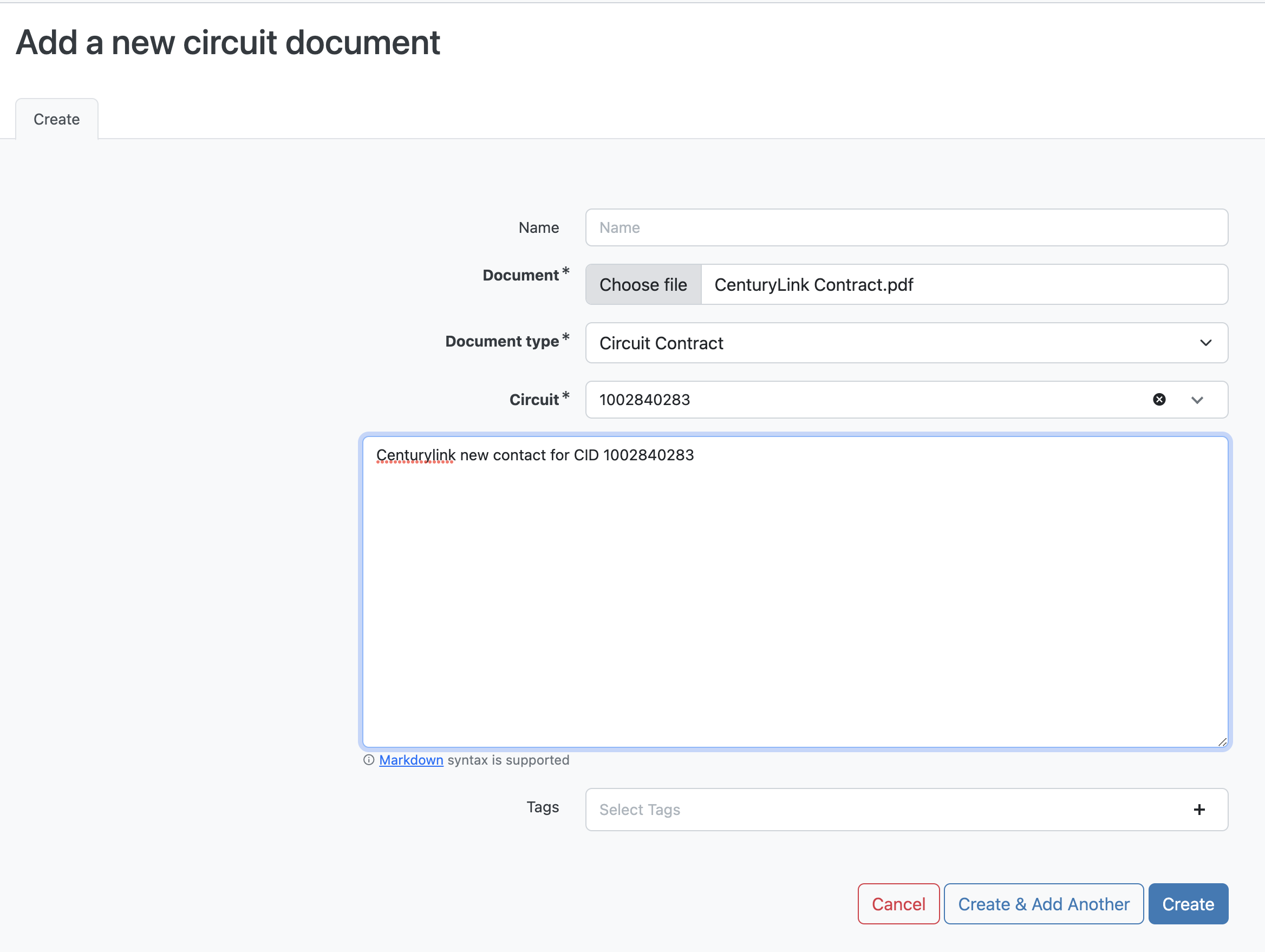Add Circuit Document