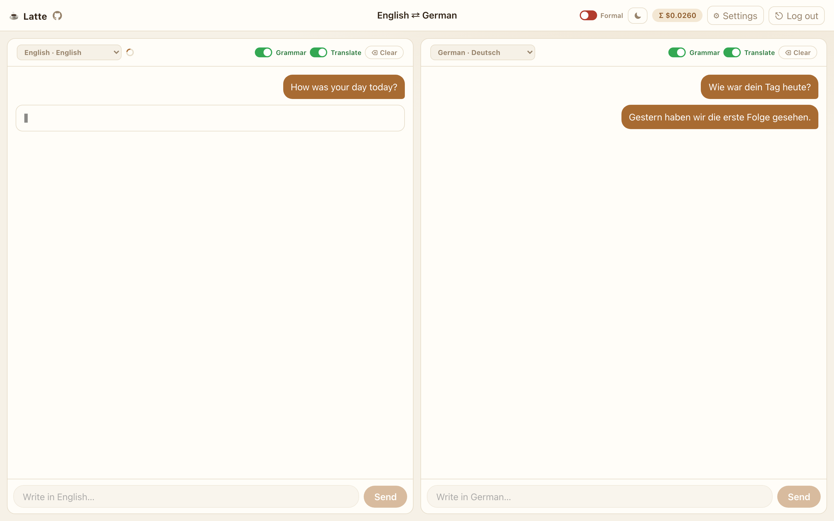 Two-pane chat