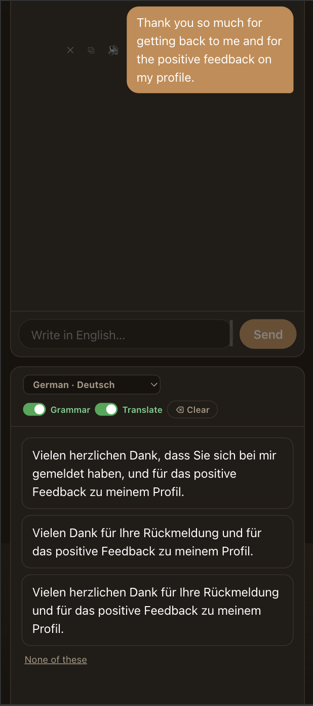 Grammar suggestions on mobile