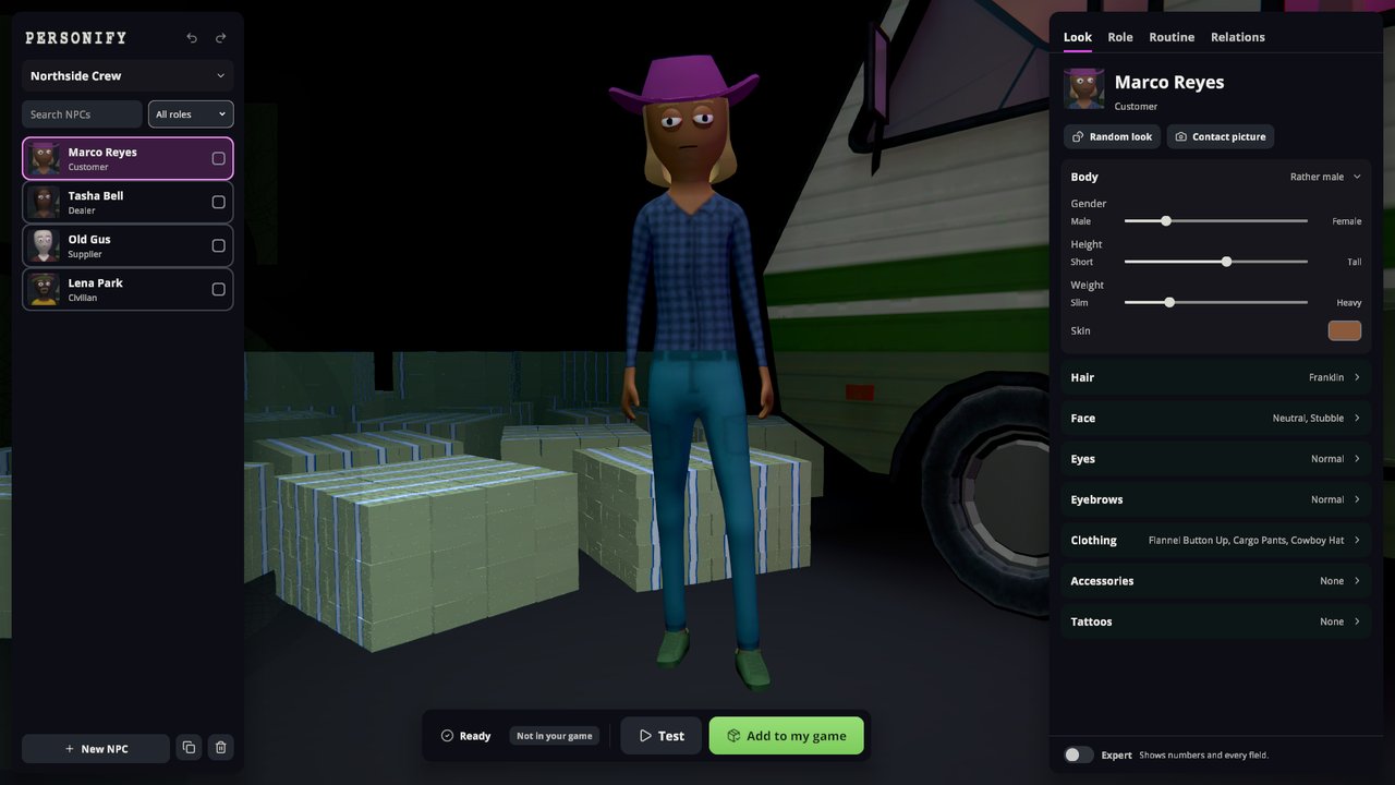 The Look area with the live 3D preview