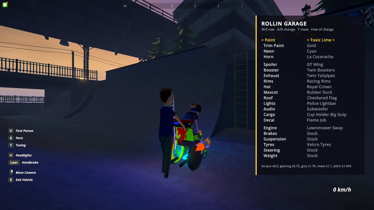 The Rollin garage menu
