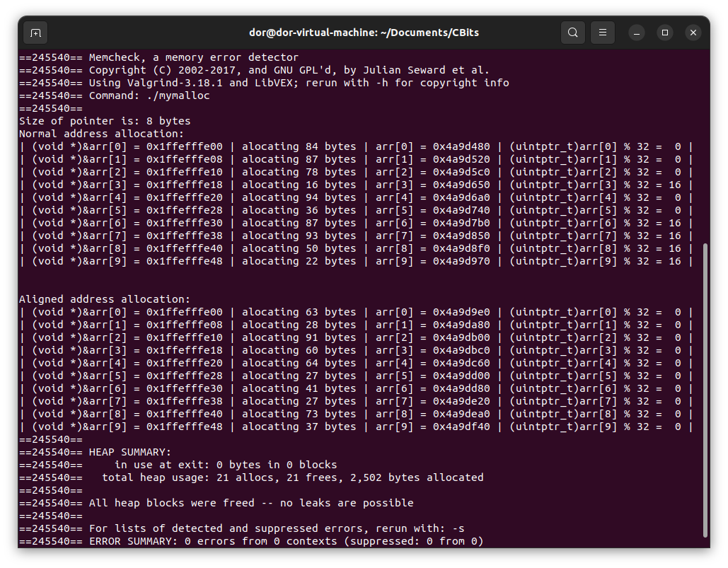 Memory allocation comparison between malloc and mymalloc