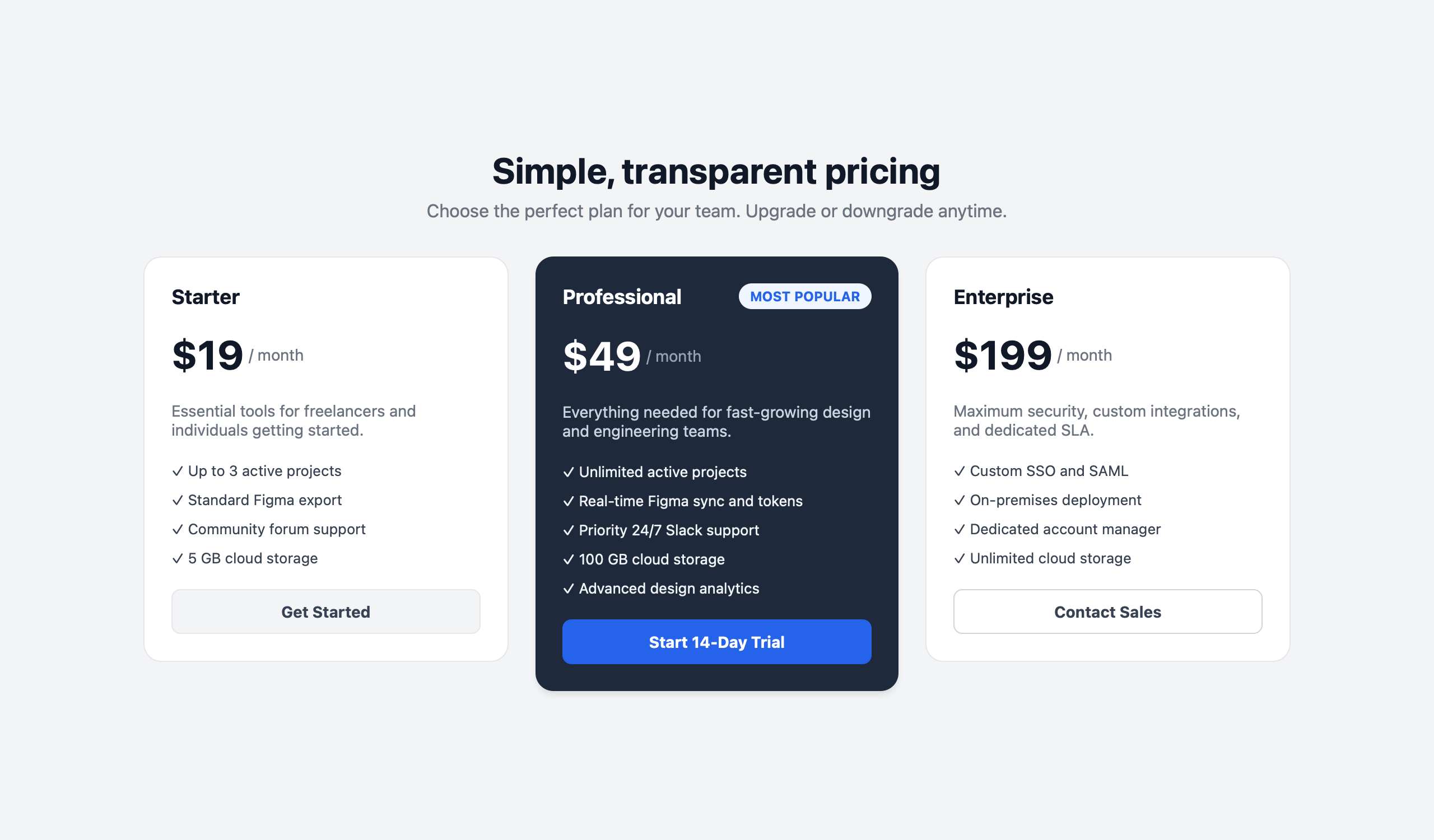 Vireo Pricing Table Preview