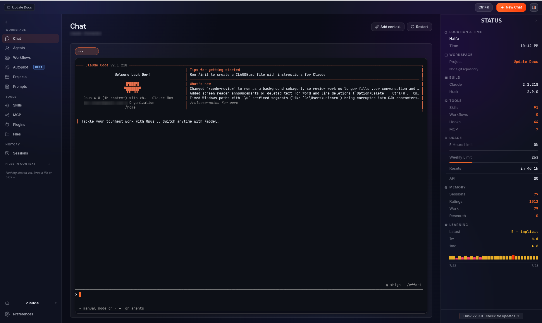 Husk chat workspace