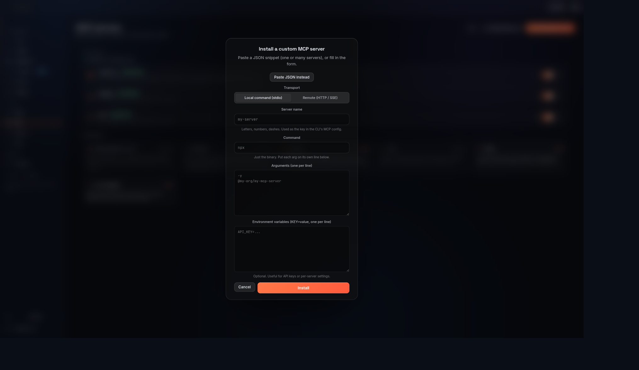 Install a custom MCP server