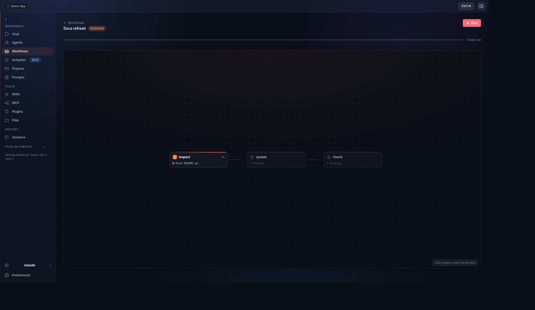A workflow running on the graph