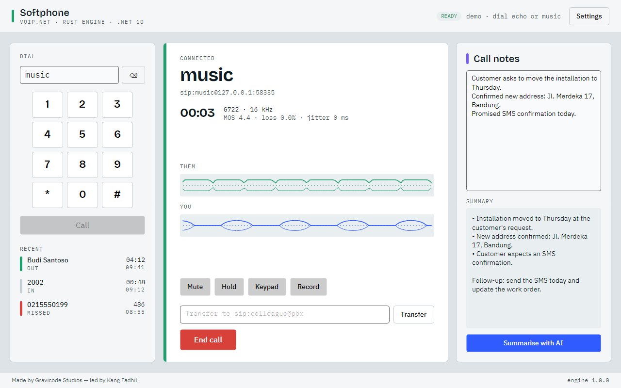 Softphone sample during a call