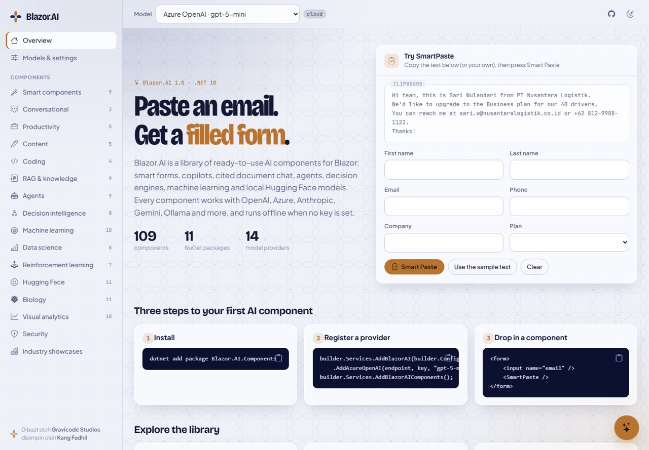 Blazor.AI gallery home: paste an email, get a filled form