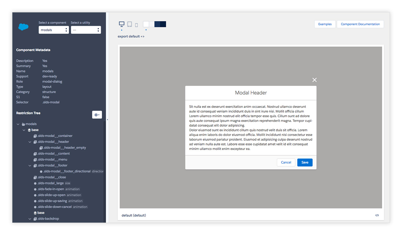 previewer component/variant/modifier selection