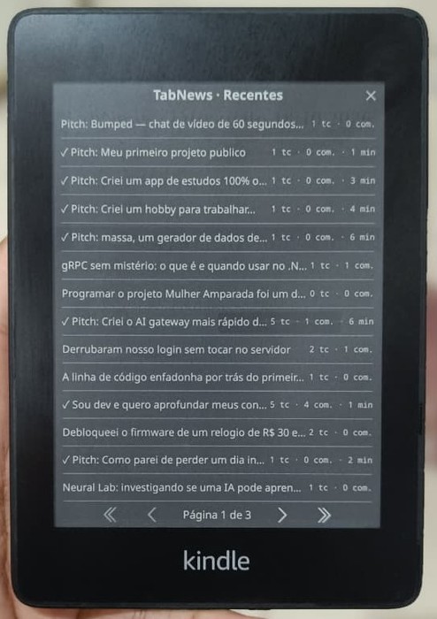 Lista de posts recentes no Kindle