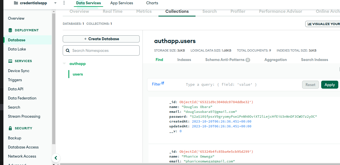 mongodb entry screenshot