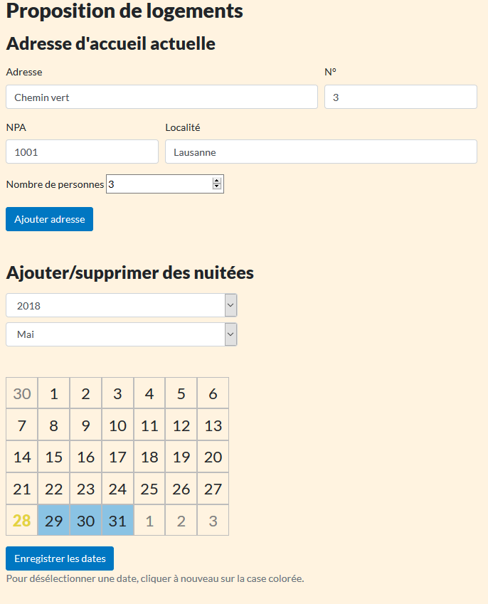 Impression d'écran de la page "Proposition de logement"