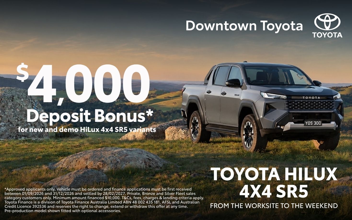 Toyota HiLux 4x4 SR5 $4,000 Deposit Bonus offer