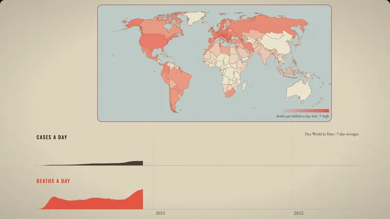 The Pandemic: a world map and charts of cases and deaths as the Delta wave rises