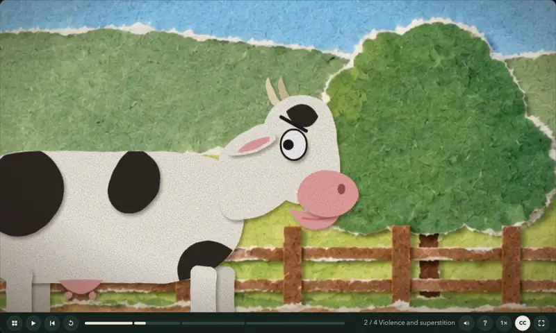 Joke Collection: paper puppets on a painted farm, foreign lines with English subtitles