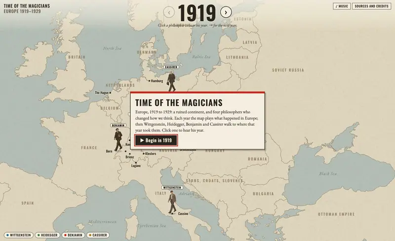 Time of the Magicians: a map of Europe in 1919, the four philosophers walking their routes