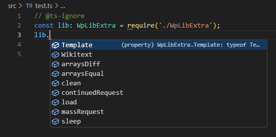 A sample image of referencing the interface named "WpLibExtra".