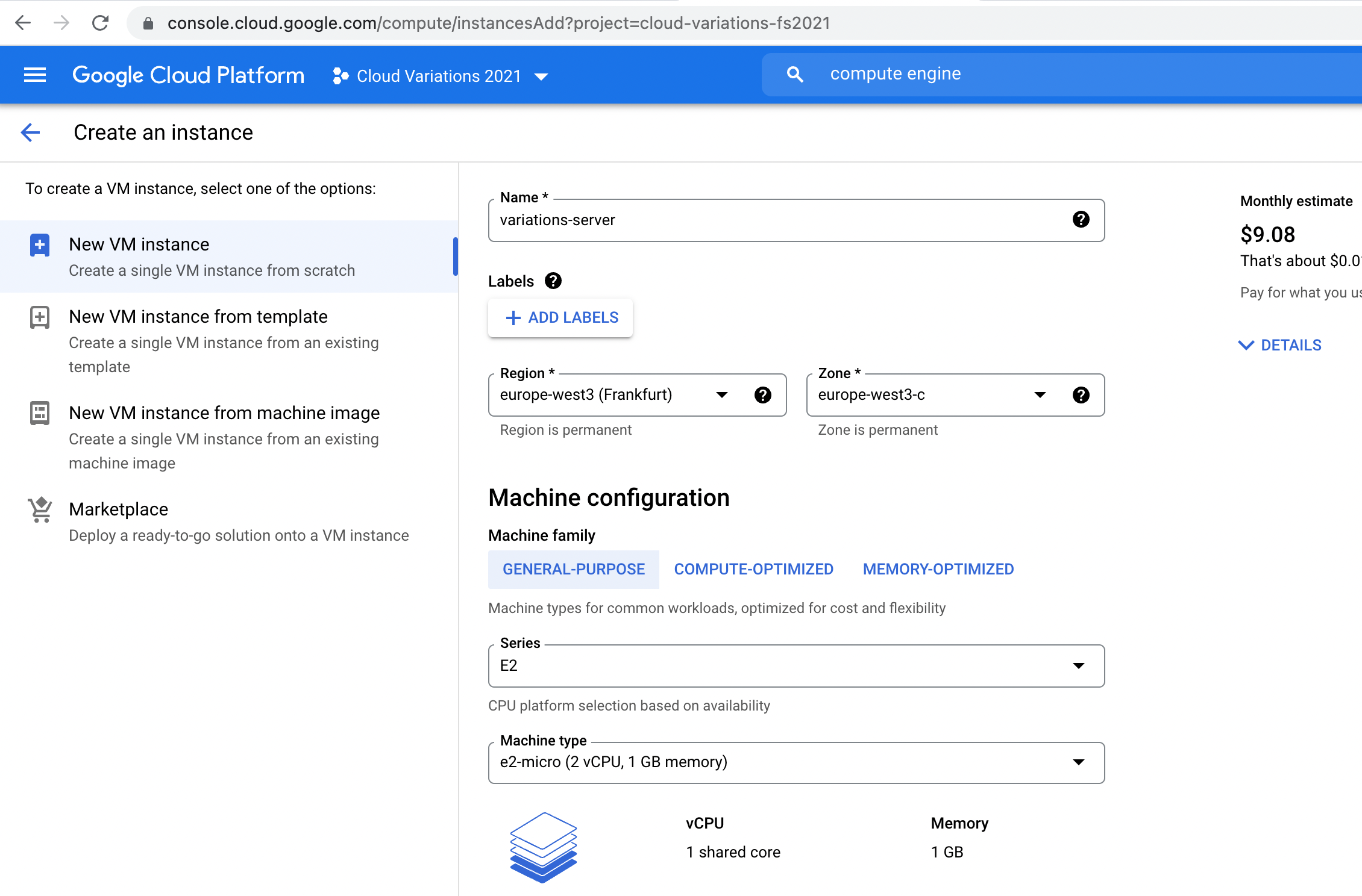 VM Creation Settings